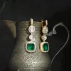 Sterling Silver Moissanite Polki Earrings with Emerald colored stone drops