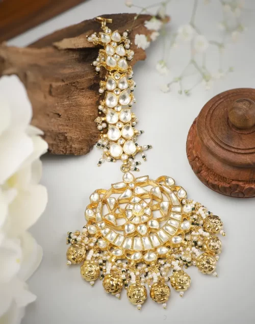 Gold plated Moissanite Polki Mangtikka