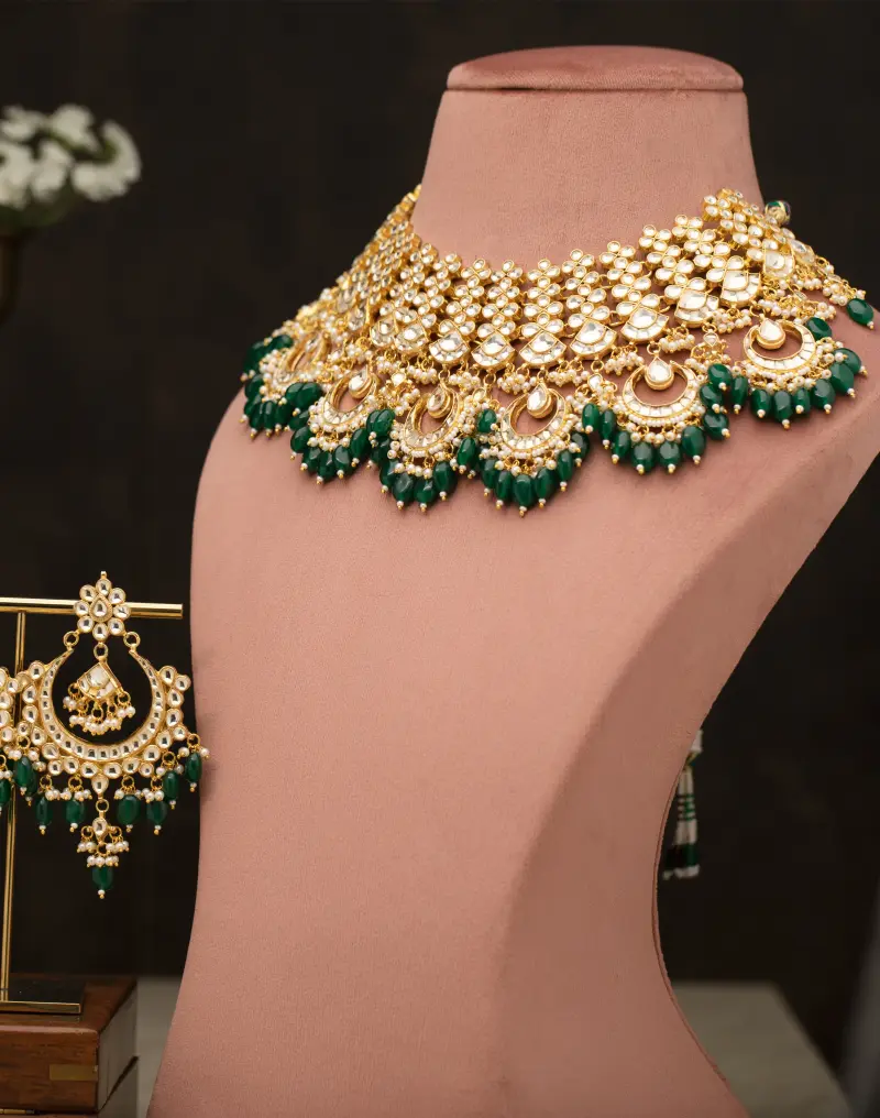 Buy OOMPH Pink Beads and Kundan Ethnic Choker Necklace Set online