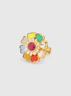 Sterling Silver Floral Navratna Ring