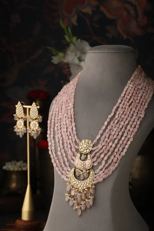 Varshani Multi-layered Necklace Set (Pink)