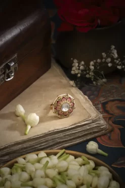 Ivory-Pink Enamel Floral Ring