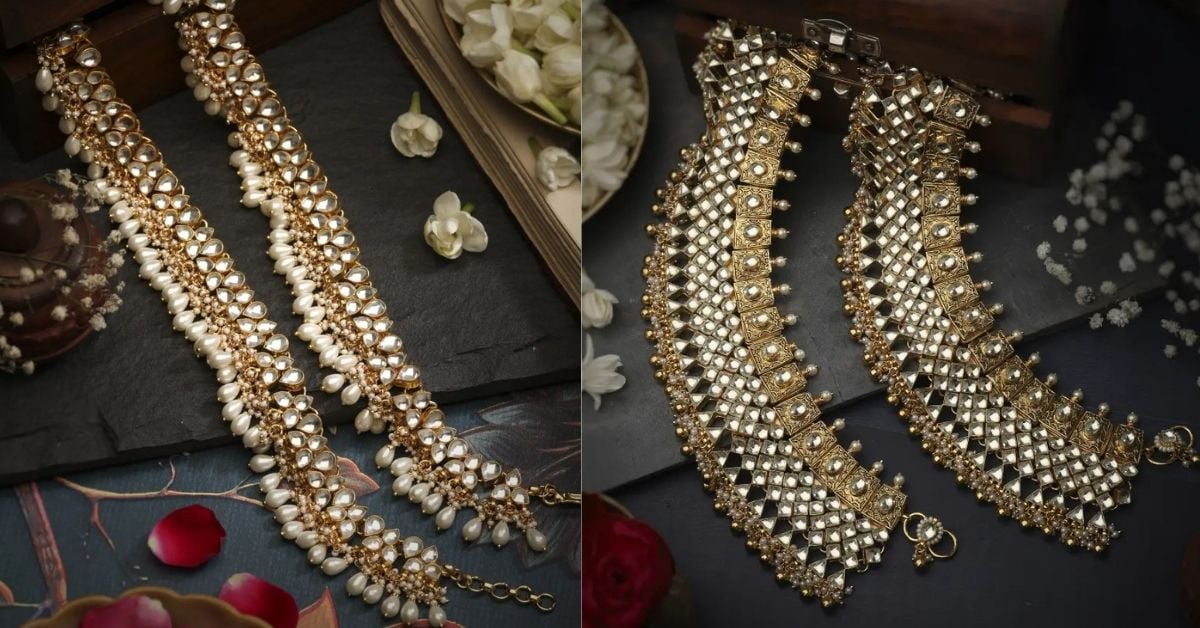 Luxurious Indian anklets adorned with pearls and gold detailing